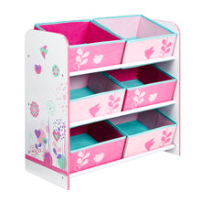 Load image into Gallery viewer, Flowers and Birds Kids Bedroom Toy Storage Unit with 6 Bins hello4kids
