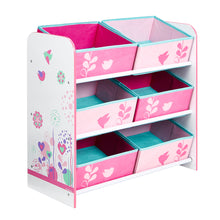 Load image into Gallery viewer, Flowers and Birds Kids Bedroom Toy Storage Unit with 6 Bins hello4kids