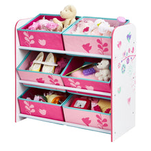 Load image into Gallery viewer, Flowers and Birds Kids Bedroom Toy Storage Unit with 6 Bins hello4kids