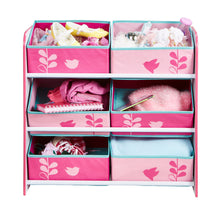 Load image into Gallery viewer, Flowers and Birds Kids Bedroom Toy Storage Unit with 6 Bins hello4kids