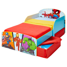 Load image into Gallery viewer, Marvel Superhero Adventures Kids Toddler Bed with Storage Drawers hello4kids