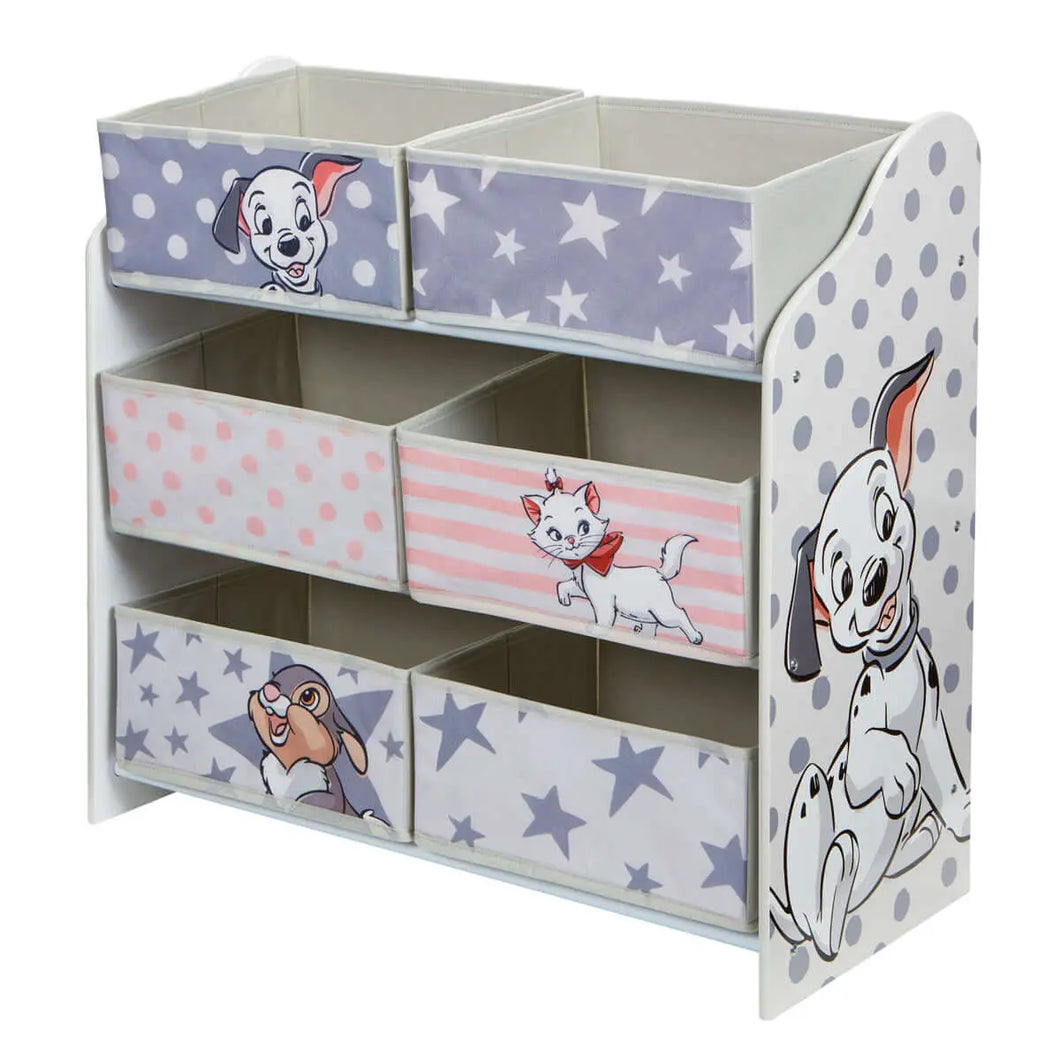 101 Dalmations Disney Kids Bedroom Toy Storage Unit with 6 Bins - Aristocats, Bambi, Thumper hello4kids