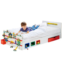 Lataa kuva Galleria-katseluun, Room 2 Build Kids 2m Single Bed with Storage Drawer and Building Brick Display hello4kids
