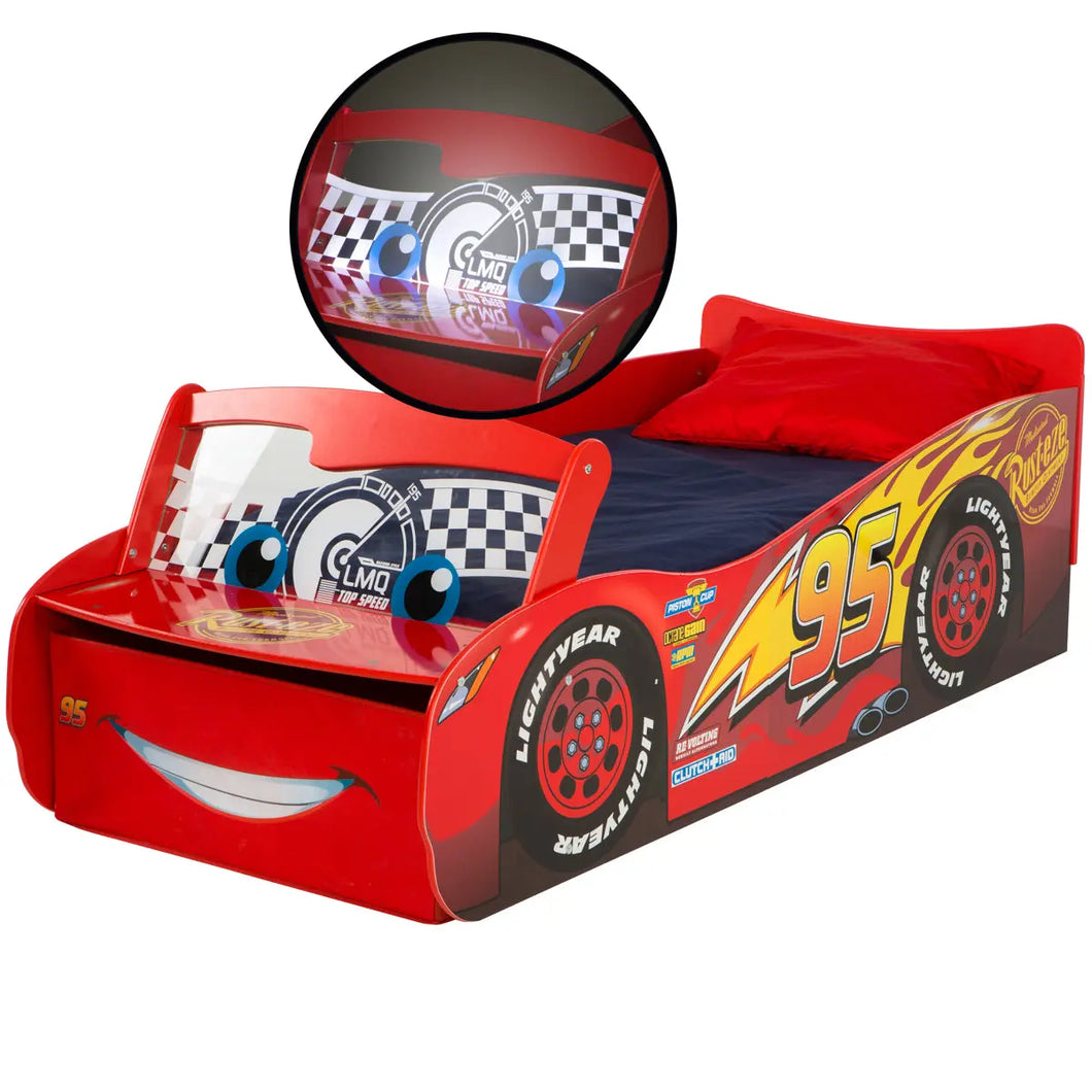 Disney Cars Lightning McQueen Kids Toddler Bed with Storage Drawer and Light Up Windscreen hello4kids