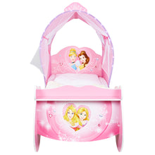 Ielādējiet attēlu galerijas skatītājā, Disney Princess Kids Carriage Toddler Bed with light up canopy Disney4kids
