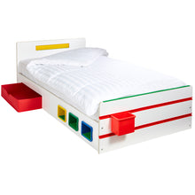 Загрузить изображение в средство просмотра галереи, Room 2 Build Kids Single Bed with Storage Drawer and Building Brick Display hello4kids

