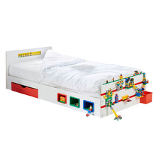 Laadige pilt galeriivaaturisse, Room 2 Build Kids 2m Single Bed with Storage Drawer and Building Brick Display hello4kids
