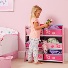 Ielādējiet attēlu galerijas skatītājā, Flowers and Birds Kids Bedroom Toy Storage Unit with 6 Bins hello4kids
