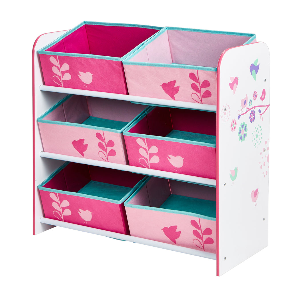 Flowers and Birds Kids Bedroom Toy Storage Unit with 6 Bins hello4kids