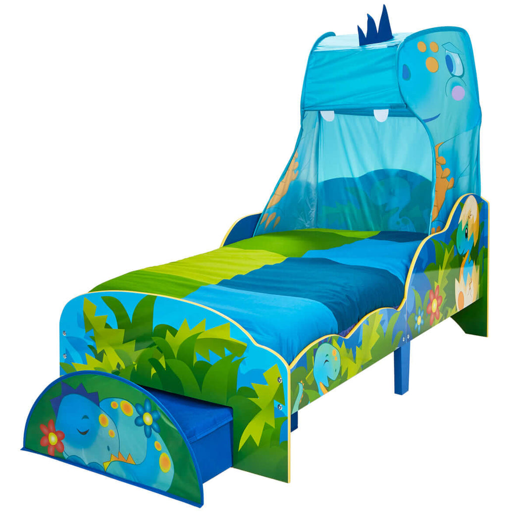 Dinosaur Kids Toddler Bed with Canopy and Storage Drawer Disney4kids