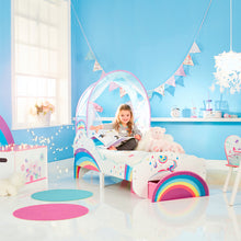Lataa kuva Galleria-katseluun, Unicorn and Rainbow Kids Toddler Bed with Canopy and Storage Drawer hello4kids
