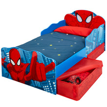 Ielādējiet attēlu galerijas skatītājā, Marvel Spiderman Kids Toddler Bed with Light Up Eyes and Storage Drawers  hello4kids
