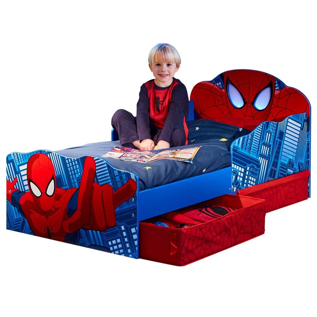 Marvel Spiderman Kids Toddler Bed with Light Up Eyes and Storage Drawers  hello4kids