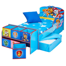 Ielādējiet attēlu galerijas skatītājā, Paw Patrol Kids Toddler Bed with cube toy storage hello4kids
