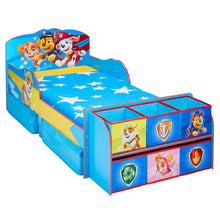 Ielādējiet attēlu galerijas skatītājā, Paw Patrol Kids Toddler Bed with cube toy storage hello4kids
