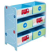 Lataa kuva Galleria-katseluun, Vehicles Kids Bedroom Toy Storage Unit with 6 Bins hello4kids
