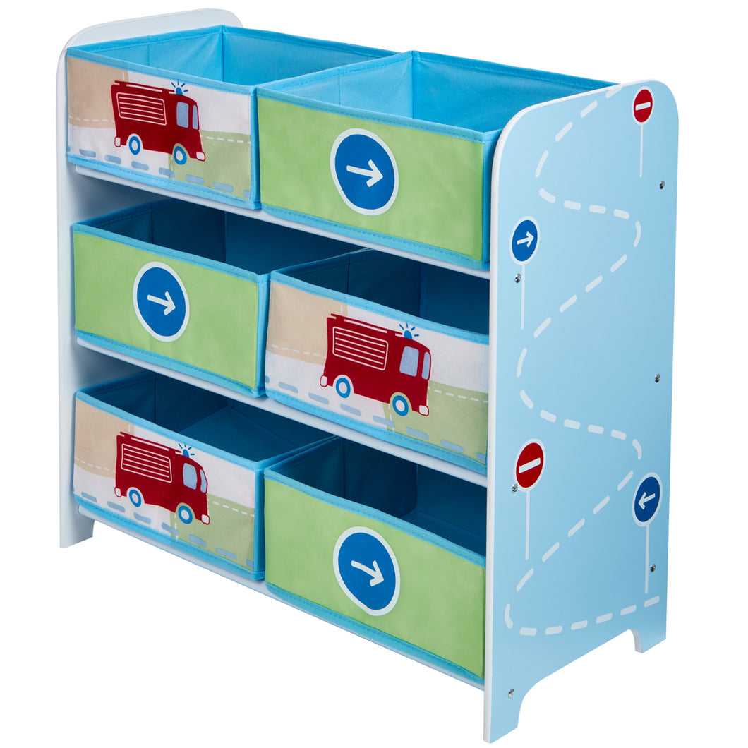 Vehicles Kids Bedroom Toy Storage Unit with 6 Bins hello4kids