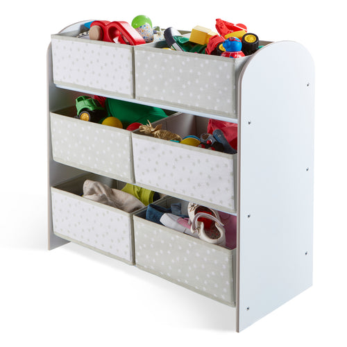 White Kids Bedroom Toy Storage Unit with 6 Bins hello4kids